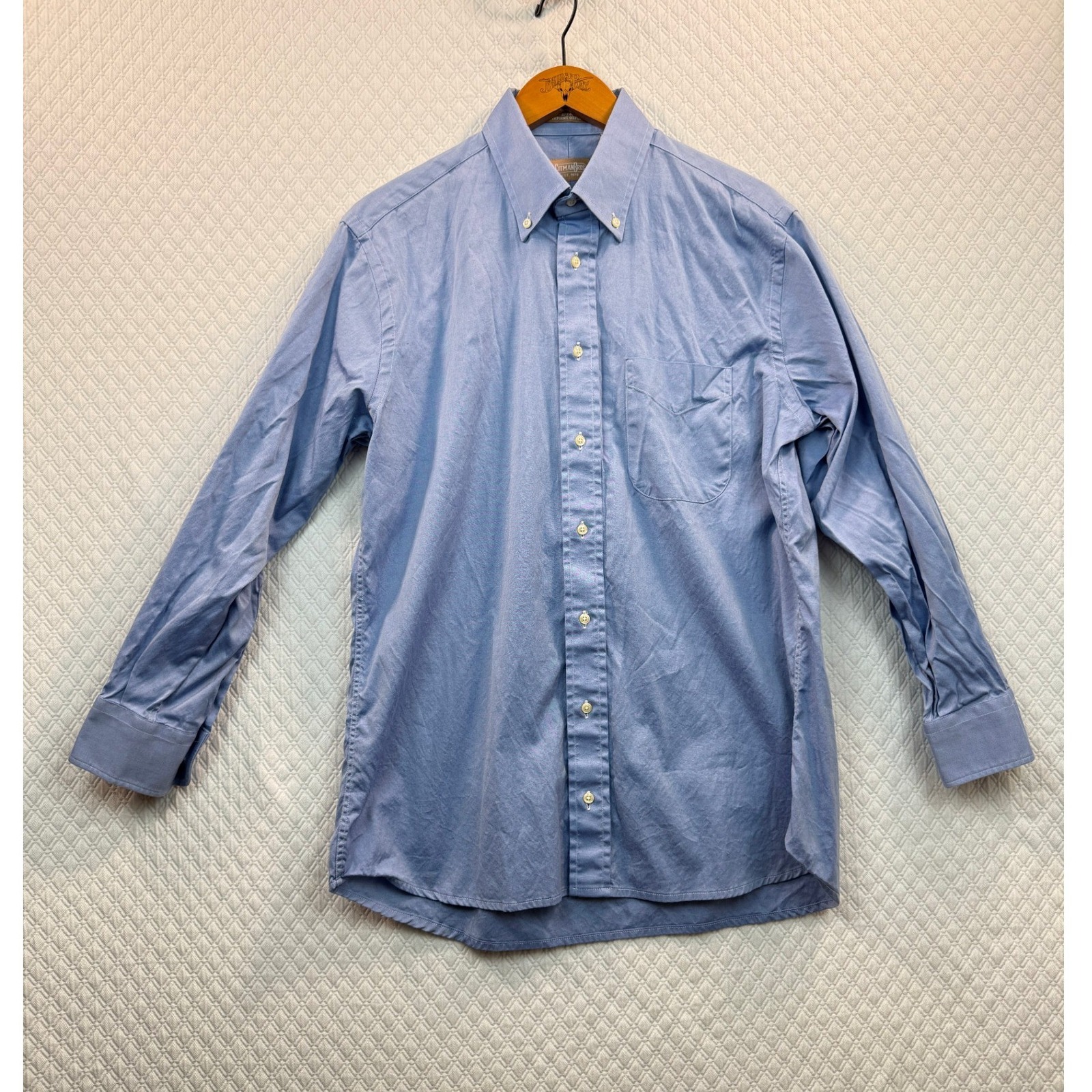 Gitman Bros Mens 16/32 Light Blue Pinpoint Oxford Button Down Y2k Shirt Usa